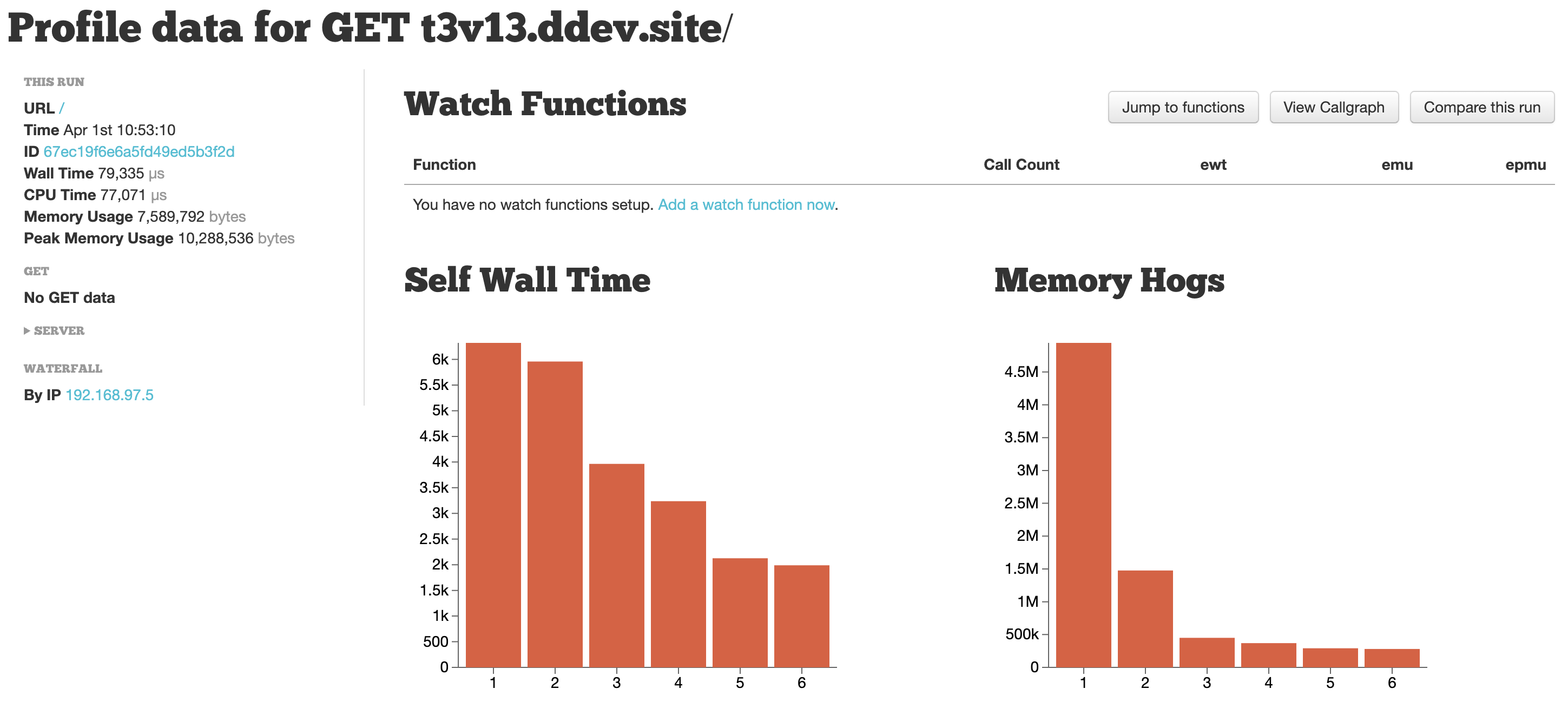 Sample XHGui screen in new XHGui feature